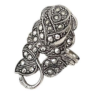 Vintage Clark and Coombs Ring Size 9.5 Rose Floral Marcasite Art Deco Design 14W
